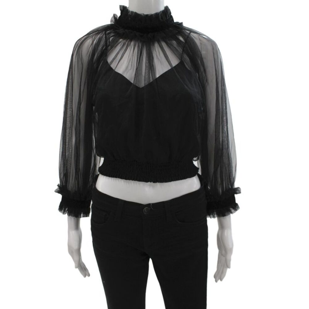 Alice + Olivia Women High Neck Black Camisole Blouse 3/4 Sleeve Nylon Size S